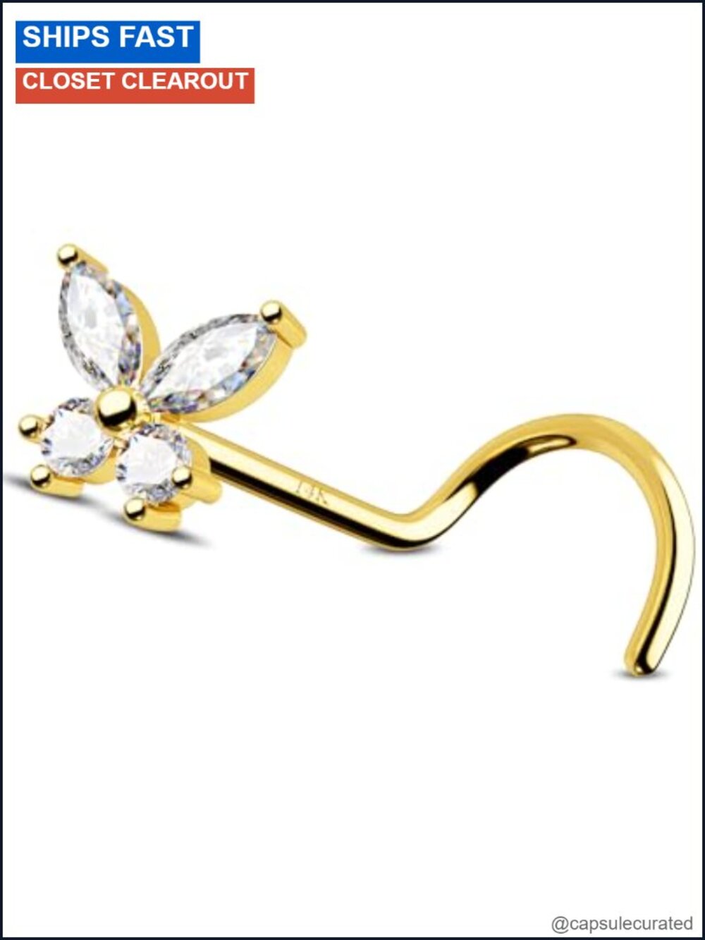 14K Solid Gold Nose Ring Nostril Corkscrew Stud 20G 6mm Hypoallergenic